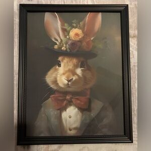 8x10” Framed print of Victorian White Rabbit Painting, Royal Bunny Vintage